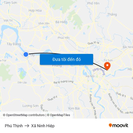 Phú Thịnh to Xã Ninh Hiệp map