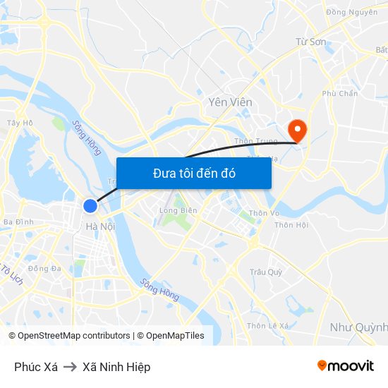 Phúc Xá to Xã Ninh Hiệp map