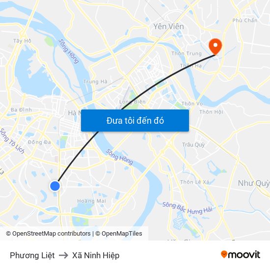 Phương Liệt to Xã Ninh Hiệp map