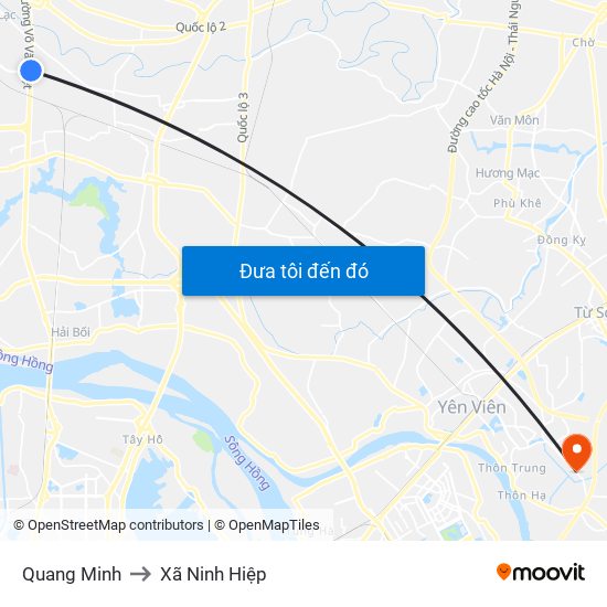Quang Minh to Xã Ninh Hiệp map