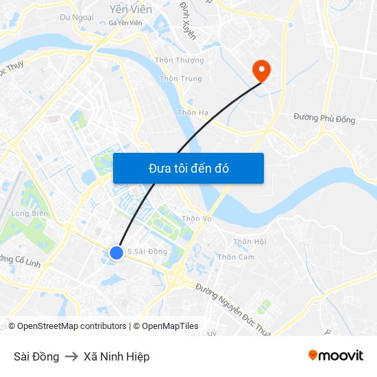Sài Đồng to Xã Ninh Hiệp map
