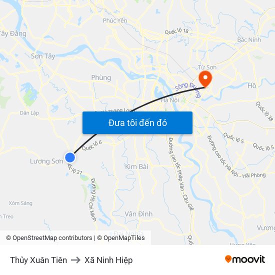 Thủy Xuân Tiên to Xã Ninh Hiệp map