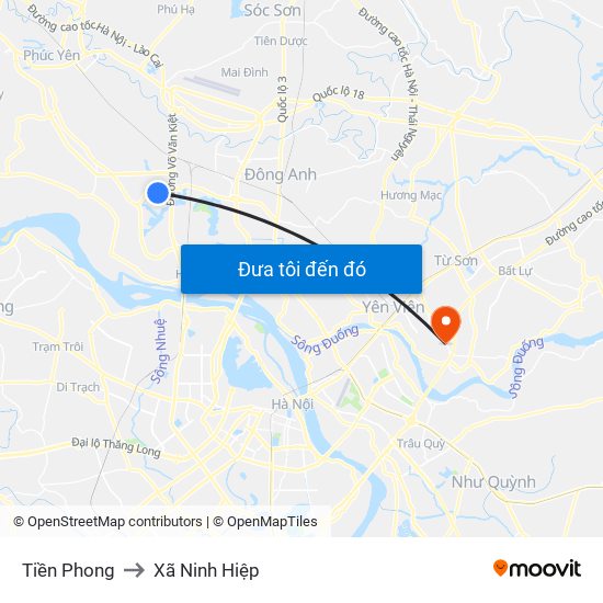 Tiền Phong to Xã Ninh Hiệp map