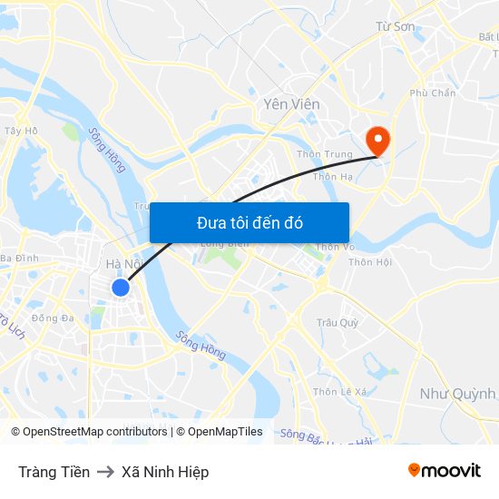 Tràng Tiền to Xã Ninh Hiệp map