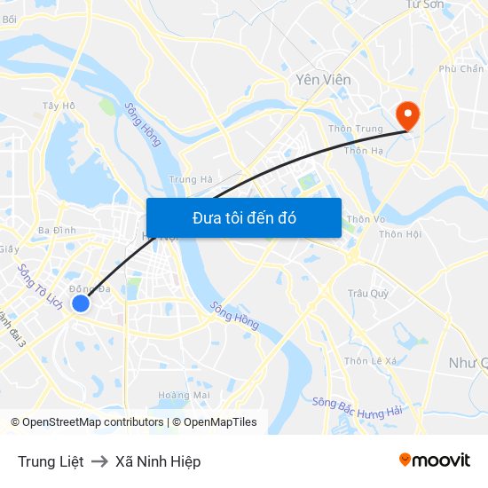 Trung Liệt to Xã Ninh Hiệp map