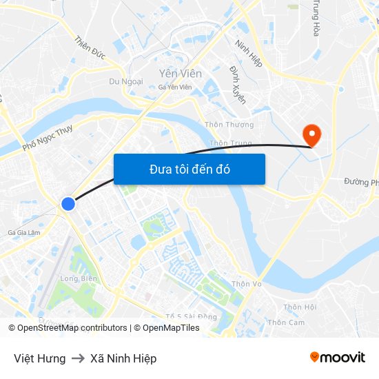 Việt Hưng to Xã Ninh Hiệp map