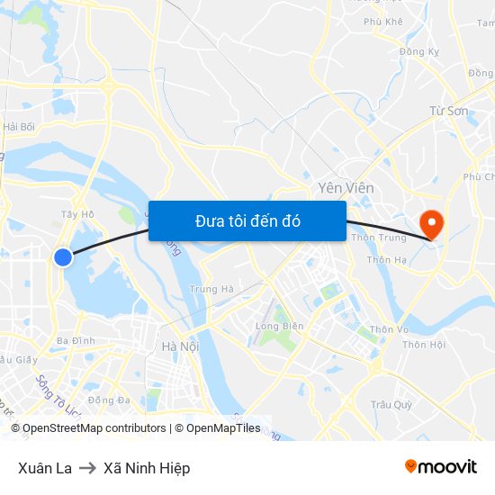 Xuân La to Xã Ninh Hiệp map