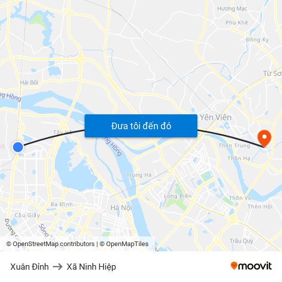 Xuân Đỉnh to Xã Ninh Hiệp map