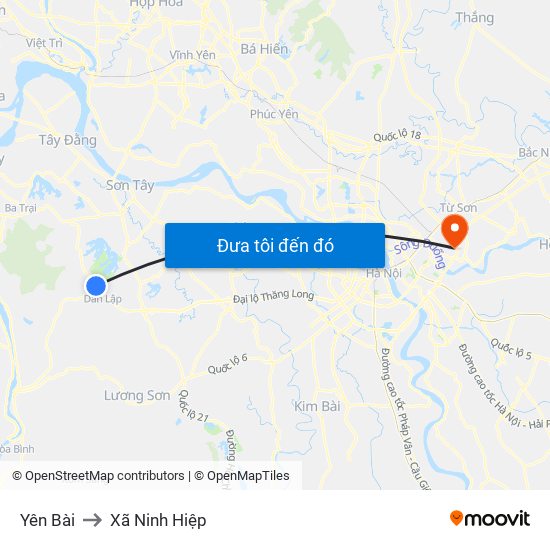 Yên Bài to Xã Ninh Hiệp map