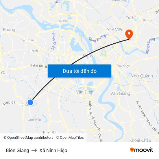 Biên Giang to Xã Ninh Hiệp map