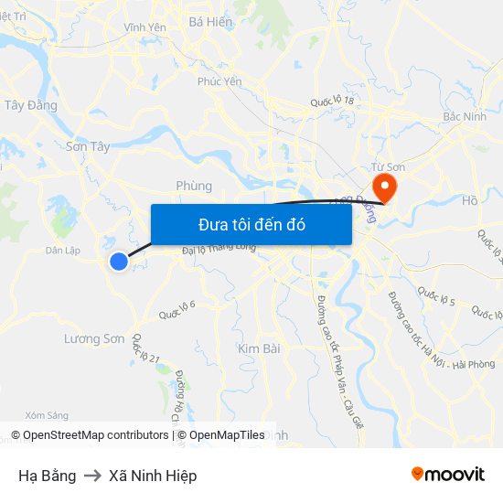 Hạ Bằng to Xã Ninh Hiệp map