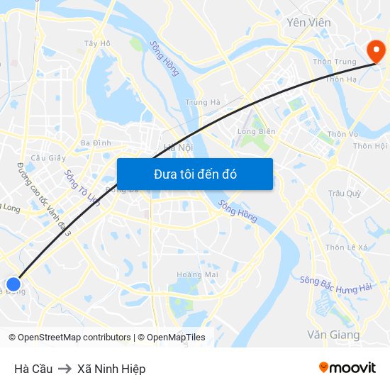 Hà Cầu to Xã Ninh Hiệp map