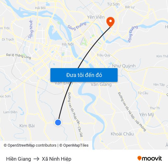 Hiền Giang to Xã Ninh Hiệp map