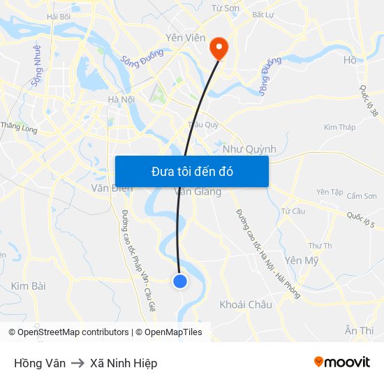 Hồng Vân to Xã Ninh Hiệp map