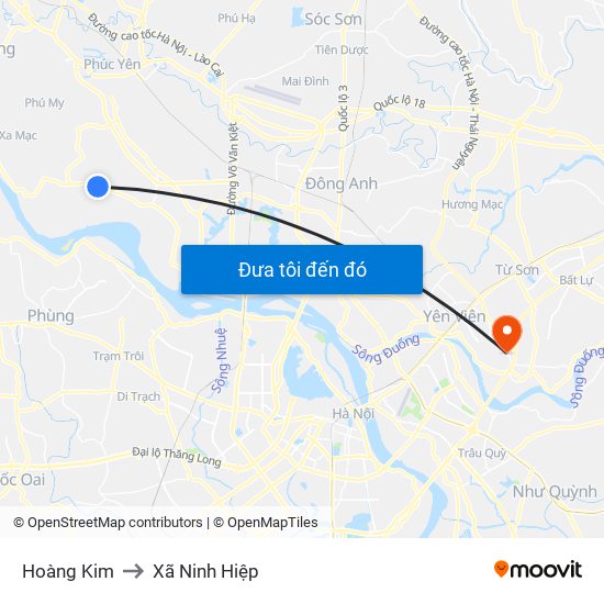 Hoàng Kim to Xã Ninh Hiệp map