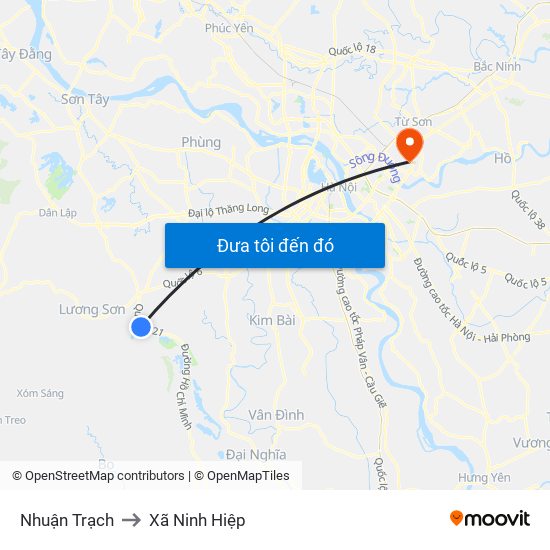 Nhuận Trạch to Xã Ninh Hiệp map