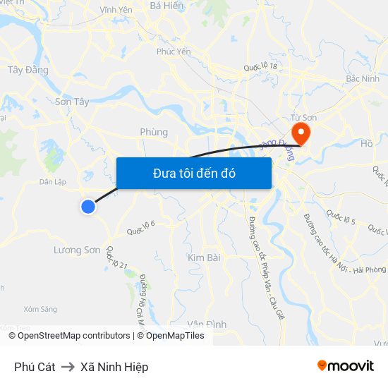 Phú Cát to Xã Ninh Hiệp map