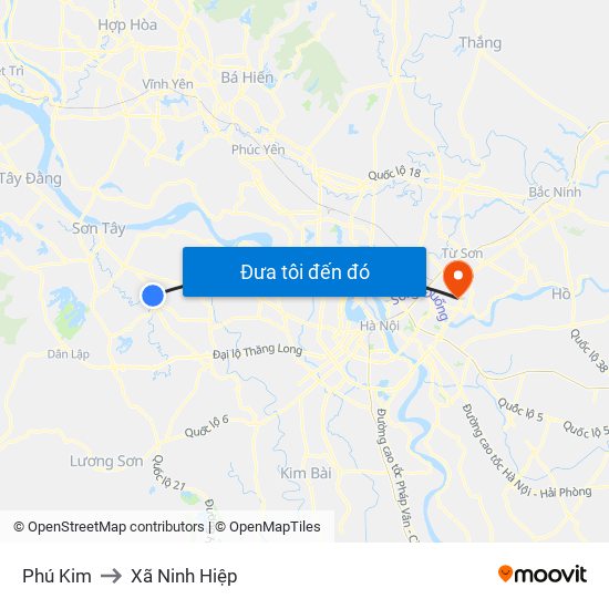 Phú Kim to Xã Ninh Hiệp map