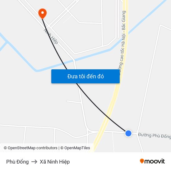 Phù Đổng to Xã Ninh Hiệp map