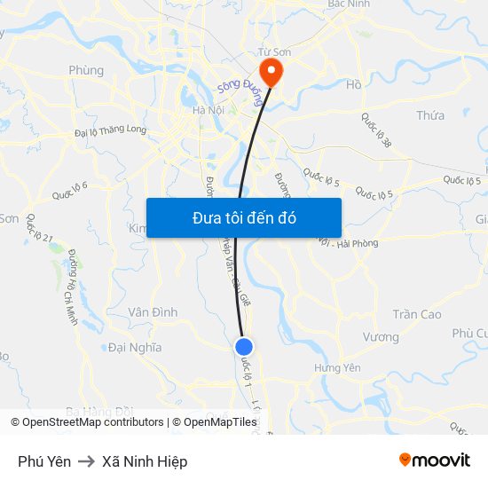 Phú Yên to Xã Ninh Hiệp map