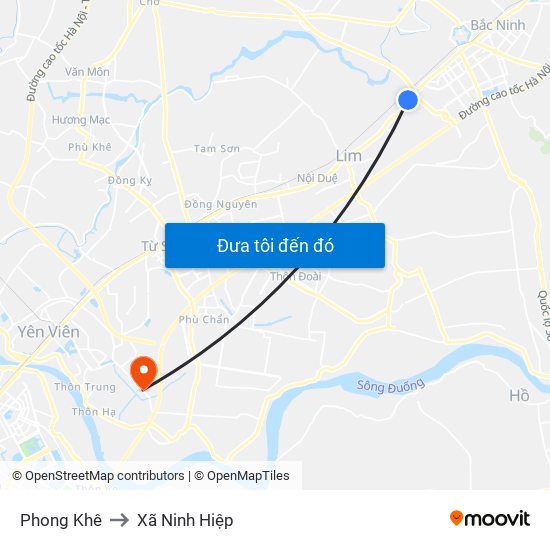 Phong Khê to Xã Ninh Hiệp map