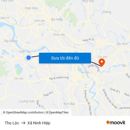 Thọ Lộc to Xã Ninh Hiệp map
