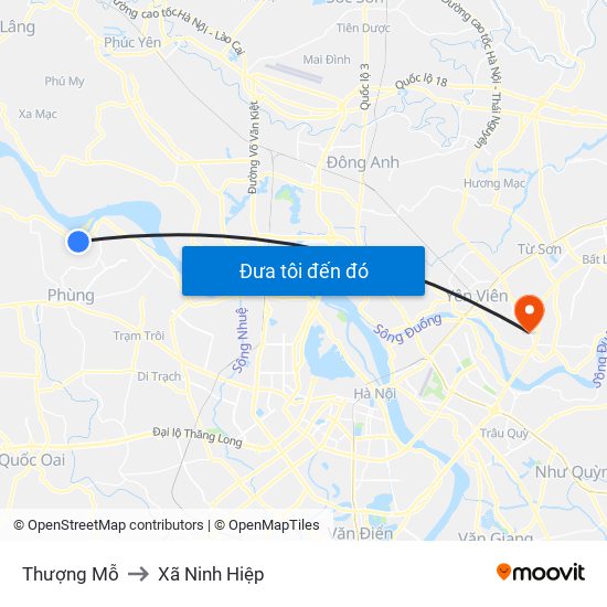 Thượng Mỗ to Xã Ninh Hiệp map