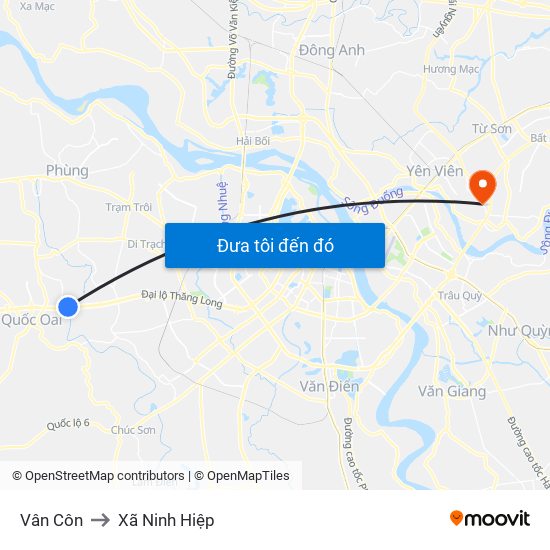 Vân Côn to Xã Ninh Hiệp map