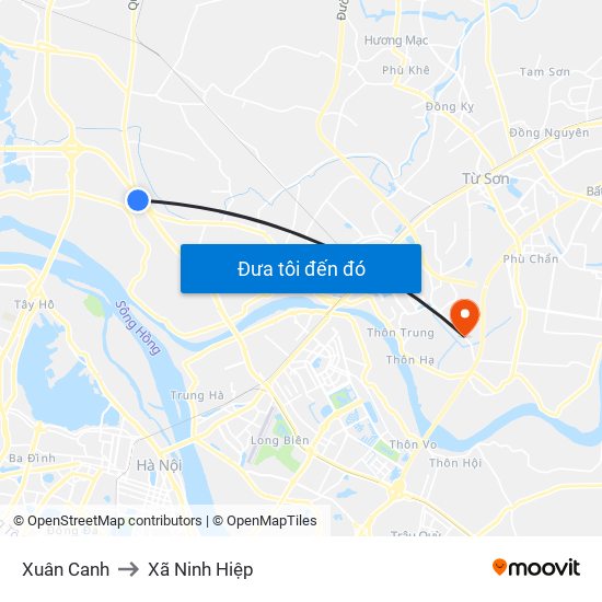 Xuân Canh to Xã Ninh Hiệp map