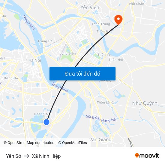 Yên Sở to Xã Ninh Hiệp map