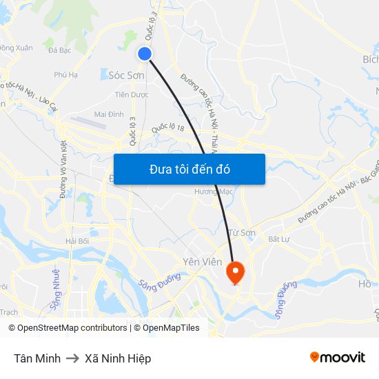 Tân Minh to Xã Ninh Hiệp map