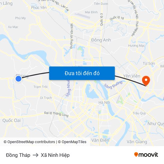 Đồng Tháp to Xã Ninh Hiệp map