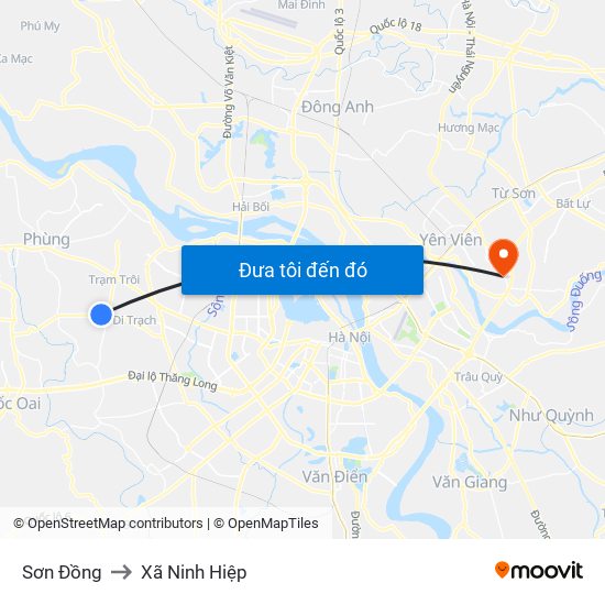 Sơn Đồng to Xã Ninh Hiệp map