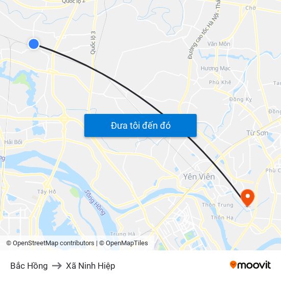 Bắc Hồng to Xã Ninh Hiệp map