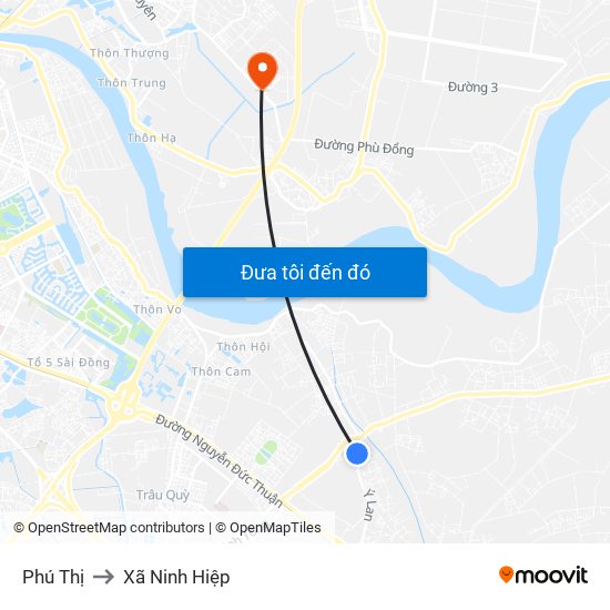 Phú Thị to Xã Ninh Hiệp map