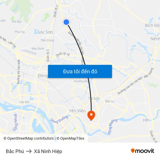 Bắc Phú to Xã Ninh Hiệp map