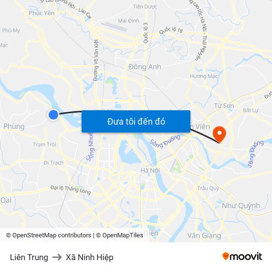 Liên Trung to Xã Ninh Hiệp map