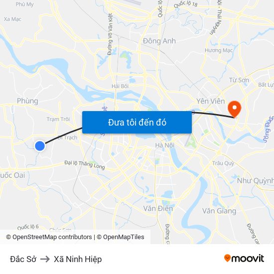 Đắc Sở to Xã Ninh Hiệp map