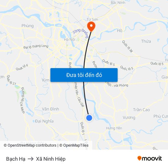 Bạch Hạ to Xã Ninh Hiệp map