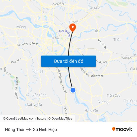 Hồng Thái to Xã Ninh Hiệp map