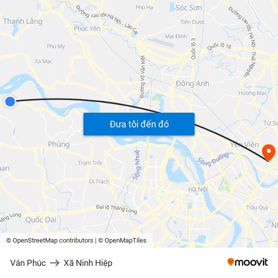 Vân Phúc to Xã Ninh Hiệp map