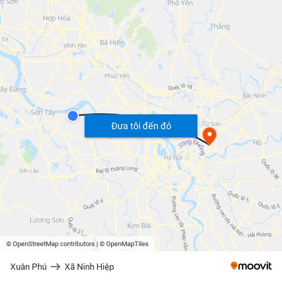 Xuân Phú to Xã Ninh Hiệp map