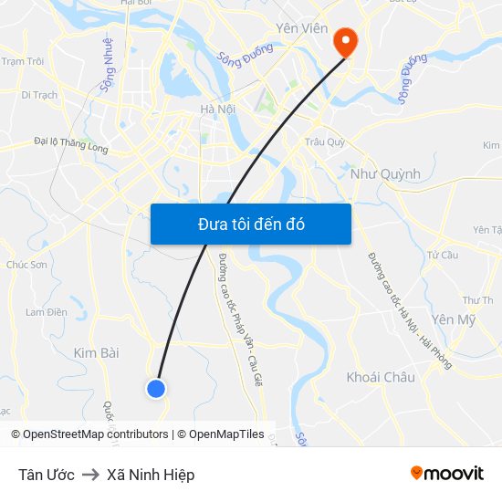 Tân Ước to Xã Ninh Hiệp map