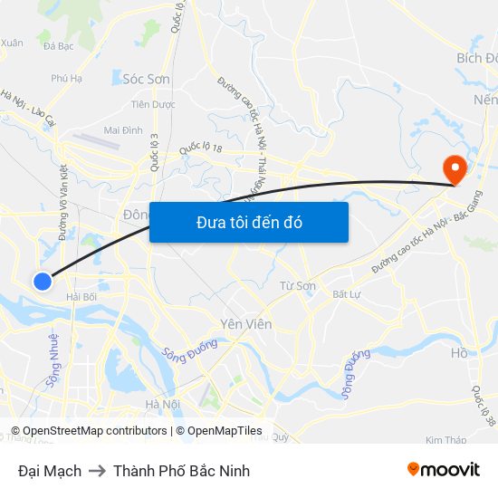 Đại Mạch to Thành Phố Bắc Ninh map