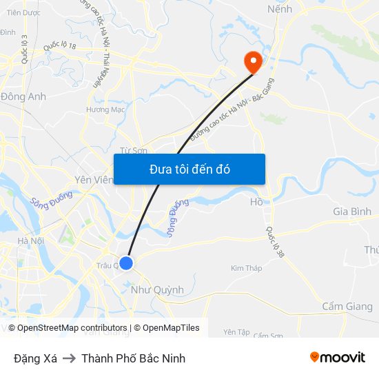 Đặng Xá to Thành Phố Bắc Ninh map