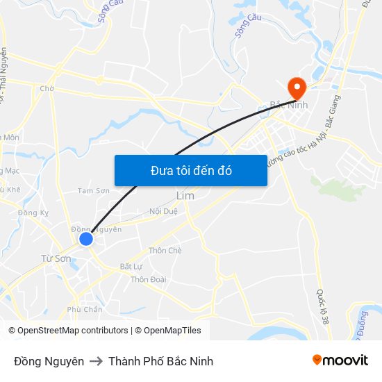 Đồng Nguyên to Thành Phố Bắc Ninh map