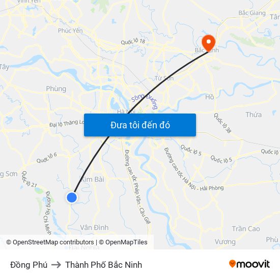 Đồng Phú to Thành Phố Bắc Ninh map