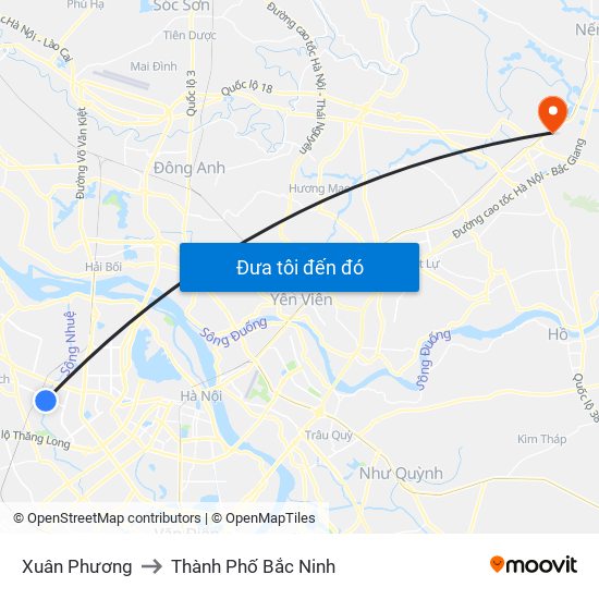 Xuân Phương to Thành Phố Bắc Ninh map