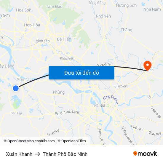 Xuân Khanh to Thành Phố Bắc Ninh map