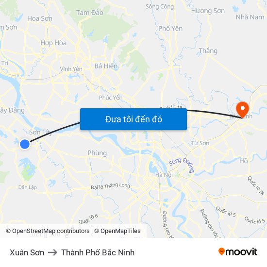 Xuân Sơn to Thành Phố Bắc Ninh map